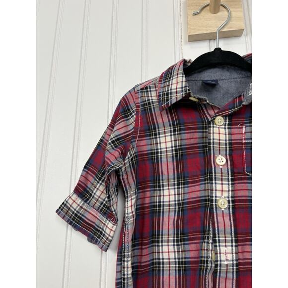 Gap Baby Button Down 3-6M Plaid Multicolor Long Sleeve Shirt with Pockets #152 - Picture 4 of 14